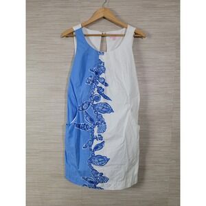 Lilly Pulitzer Womens Dress Sz 4 White Blue Shell Print Sleeveless Shift *flaw*